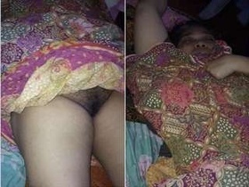 Wife's sleeping pussy groped by horny husband