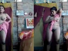 Desi girl gets naked and covers her body with a towel, including intimate areas