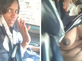 Indian girl with big tits gives head in the car