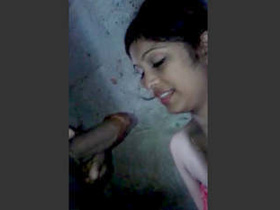 Indian girl gives a blowjob in the bathroom and makes her lover moan