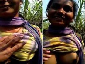 Desi Indian girl invites boy to touch her breasts in public