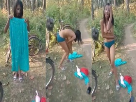 Desi girl enjoys outdoor fun in public
