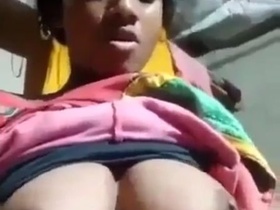 Hairy girl with big boobs pleasures herself in the village
