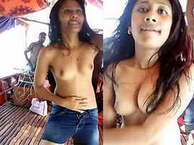 Indian babe strips down and dances topless
