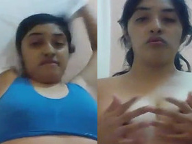 Indian BBW bhabhi flaunts her big tits and hairy pussy in the bathroom