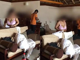 Desi wife Sonia in bra and shorts seductively teases room service guy