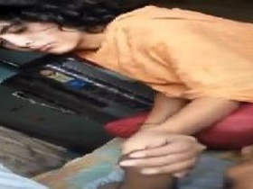 Horny teen cousin gets handjob from young girl in bedroom