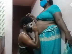 Tamil wife's nighttime kitchen sex in standing position