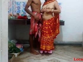 Indian wife in red sari gets naughty with early morning sex