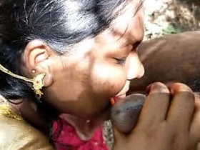 Desi wife in a saree performs oral sex on her husband in public