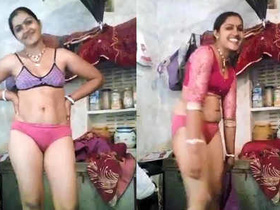 Indian housewife in underwear teases in bedroom