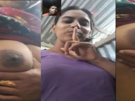 Desi village girl flaunts her big boobs in video call