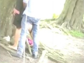 Outdoor action with a girl in hijab giving oral and having sex