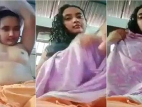 Young couple enjoys selfie session with naked village girl